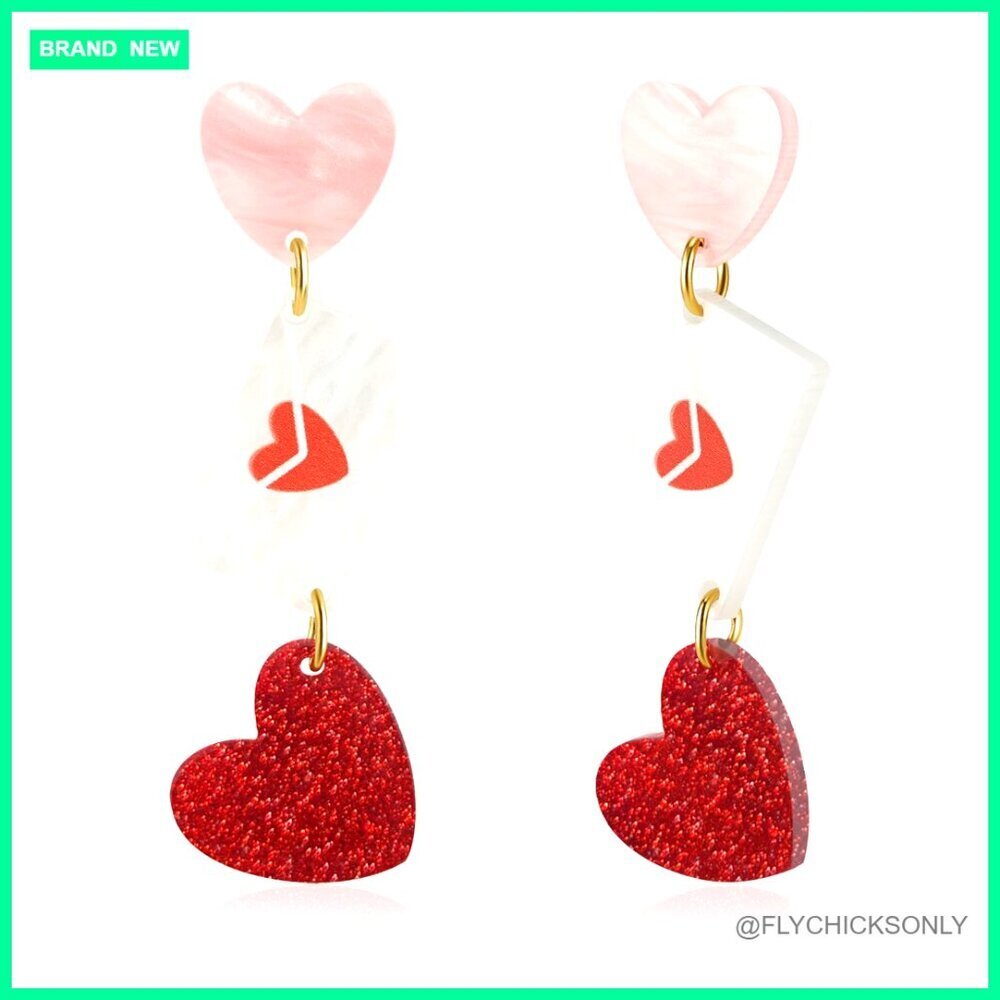 Acrylic Dangle Earrings with Heart Design, Hypoallergenic, 2 Inches